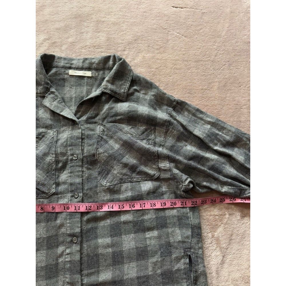 Mustard Seed Top Shirt Plaid Pull On Sleeve V‎ Neck Hi Low Hem Boho Sz S - Picture 7 of 10